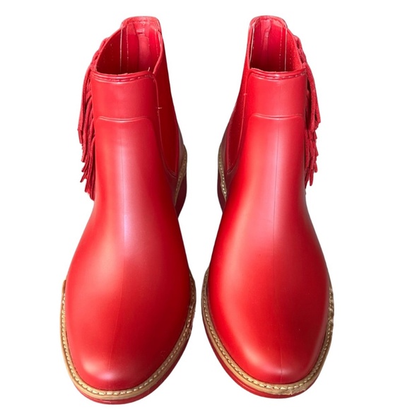 BERNARDO Red Fringe Ankle Rain Boots Women Size 7 - Picture 2 of 7